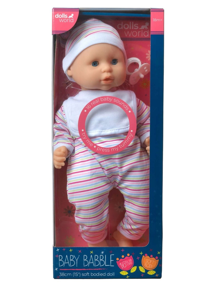 Dollsworld Baby Babble 38cm Soft Bodied Doll with 16 Baby Sounds & Sleeping Eyes - Ideal for Toddlers 18+ Months John Adams Mama's Joy