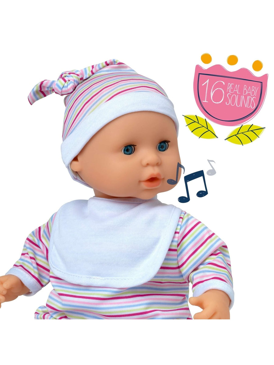 Dollsworld Baby Babble 38cm Soft Bodied Doll with 16 Baby Sounds & Sleeping Eyes - Ideal for Toddlers 18+ Months John Adams Mama's Joy