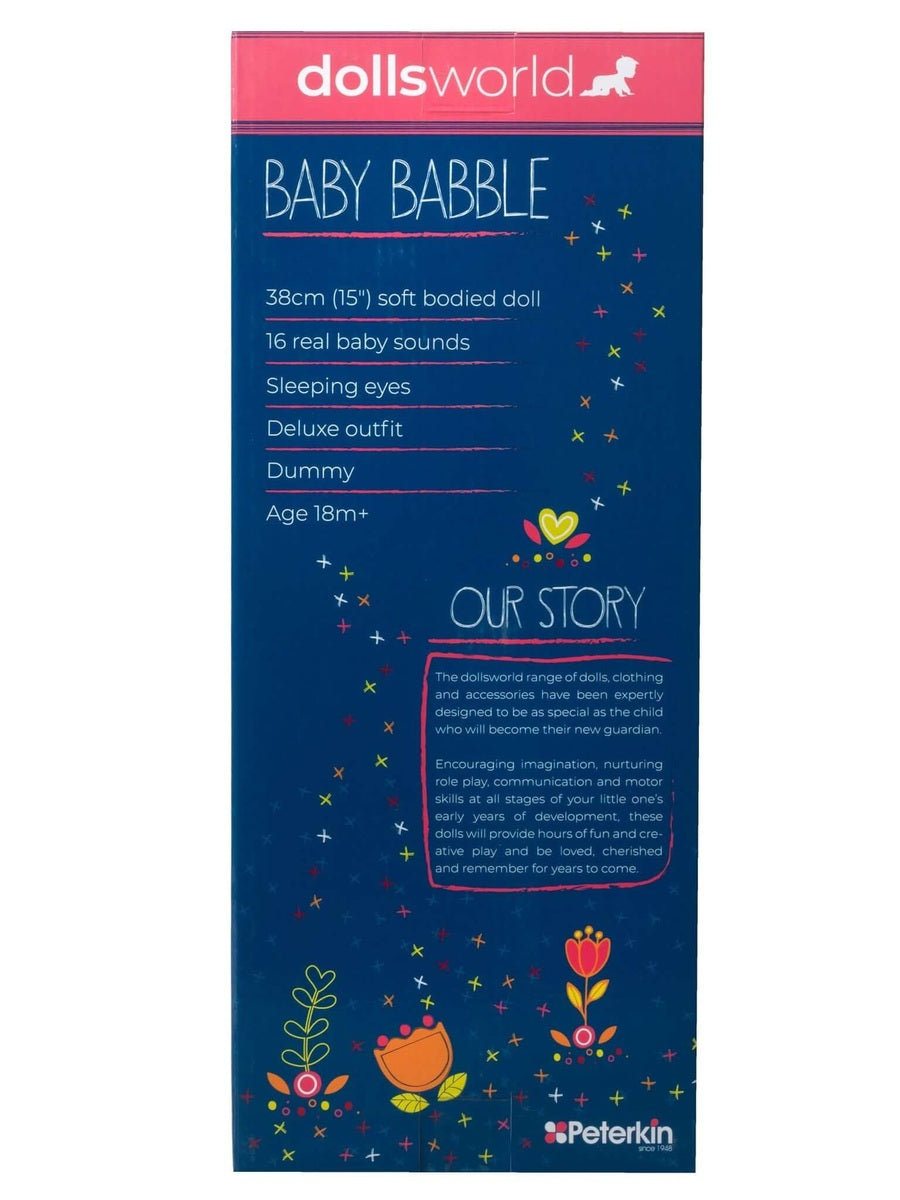Dollsworld Baby Babble 38cm Soft Bodied Doll with 16 Baby Sounds & Sleeping Eyes - Ideal for Toddlers 18+ Months John Adams Mama's Joy