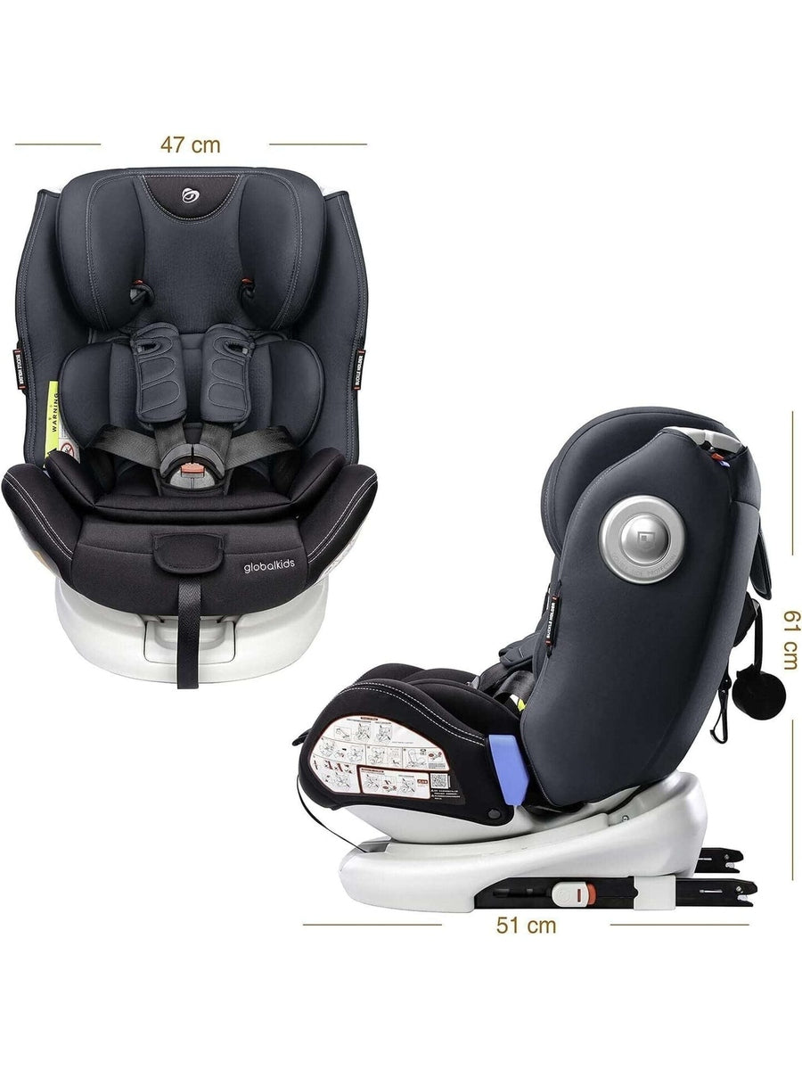 Globalkids 360 Degree Rotating Baby Car Seat ISOFIX Top Tether, Grey Globalkids Mama's Joy
