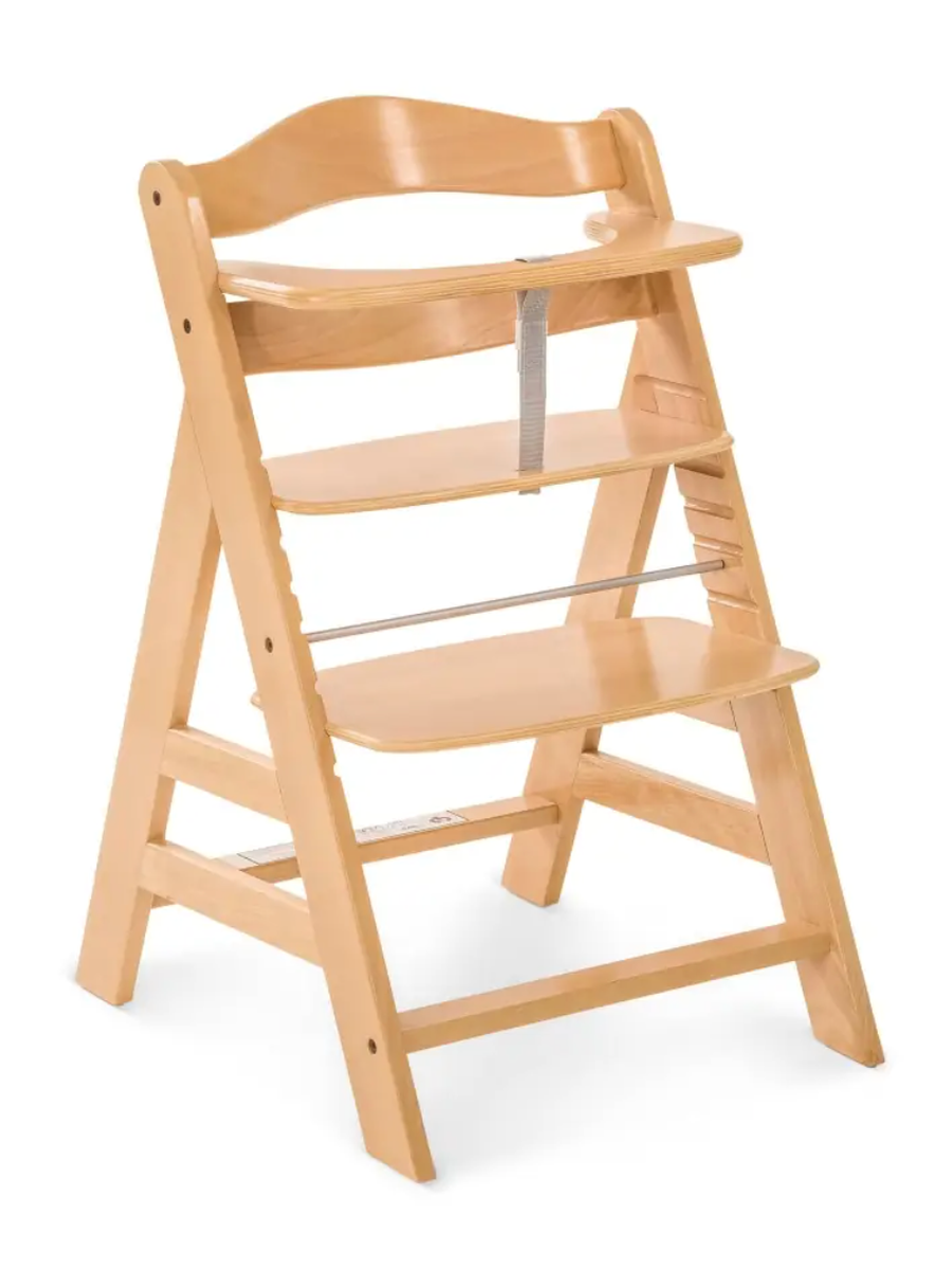 Wooden high chair on a white background