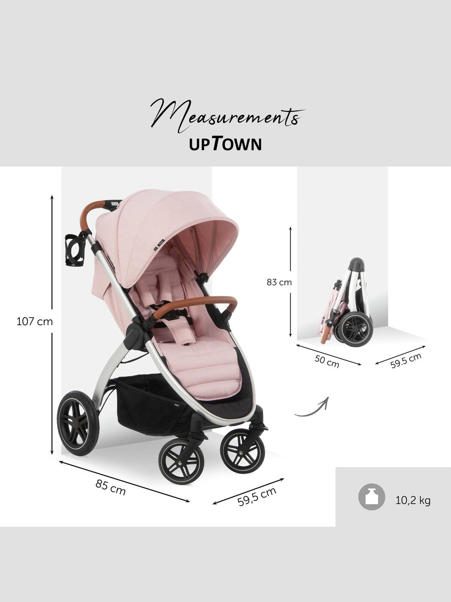 Hauck Uptown Pushchair Stroller Extra Large Seat for All Terrains with Raincover Melange Rose Hauck Mama's Joy