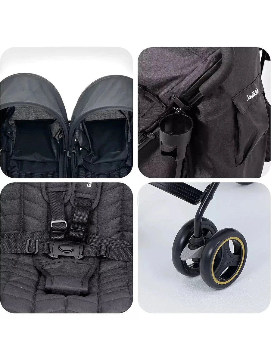 Jovikids Ezra Twin Umbrella Folding Stroller - Shadow Black