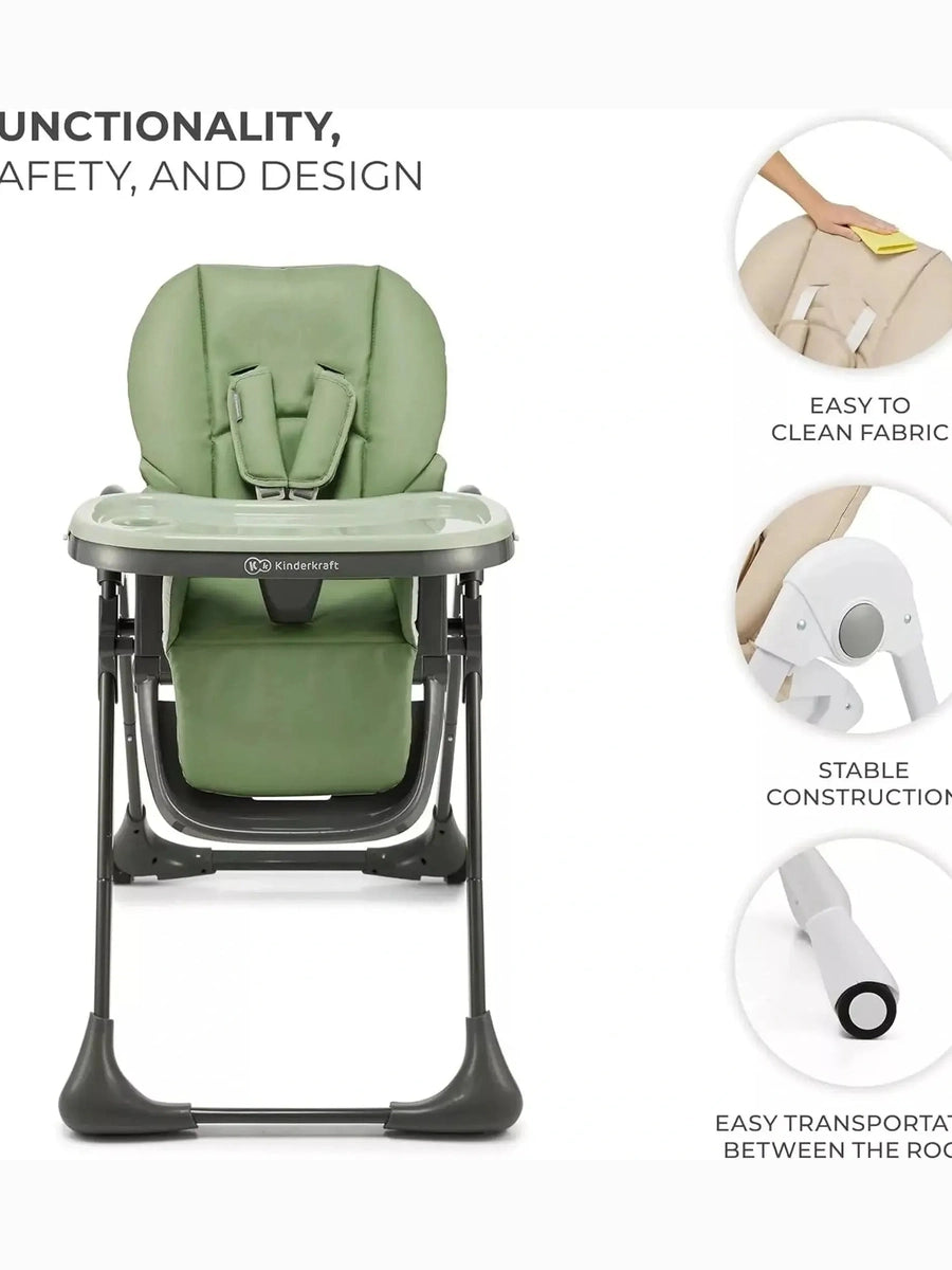 Kinderkraft Tummie, 2-in-1 Baby Hign Chair Bouncer Ergonomic Comfortable Green Kinderkraft Mama's Joy