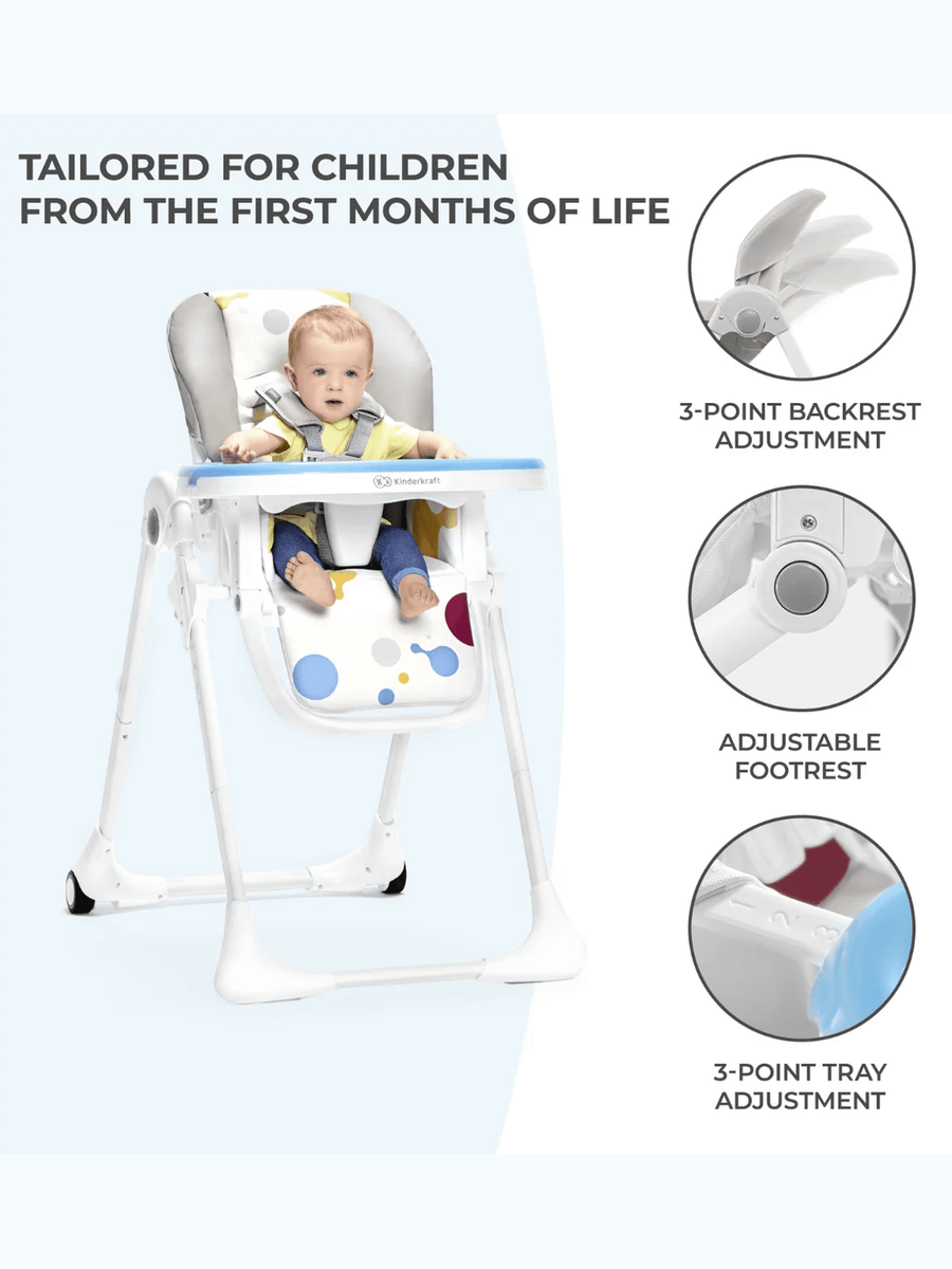 Kinderkraft Yummy High Baby Feeding Chair Foldable with Adjustable Height-Grey Kinderkraft Mama's Joy