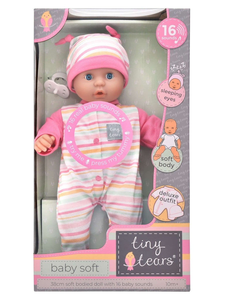 Tiny Tears Baby – 38cm Soft Bodied Doll with 16 Baby Sounds John Adams Mama's Joy