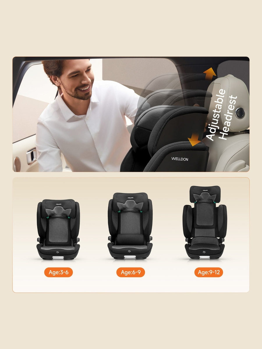 Welldon Cocoon Travel 2 High Back Booster Car Seat – Ebony Black Welldon Mama's Joy
