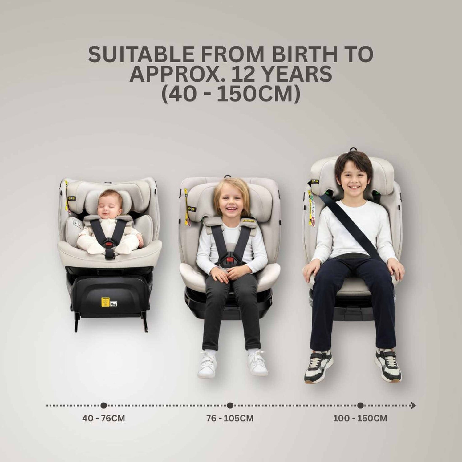 JoviKids Ranger TT 360 Spin ISOFIX Car Seat R129 i-Size Birth to 12 Years Milkstone