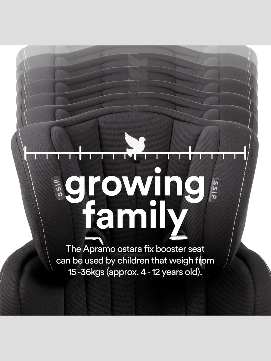 Apramo Ostara Fix High Back Booster Car Seat, Group 2/3 3–12 Years – Black Platinum Apramo Mama's Joy