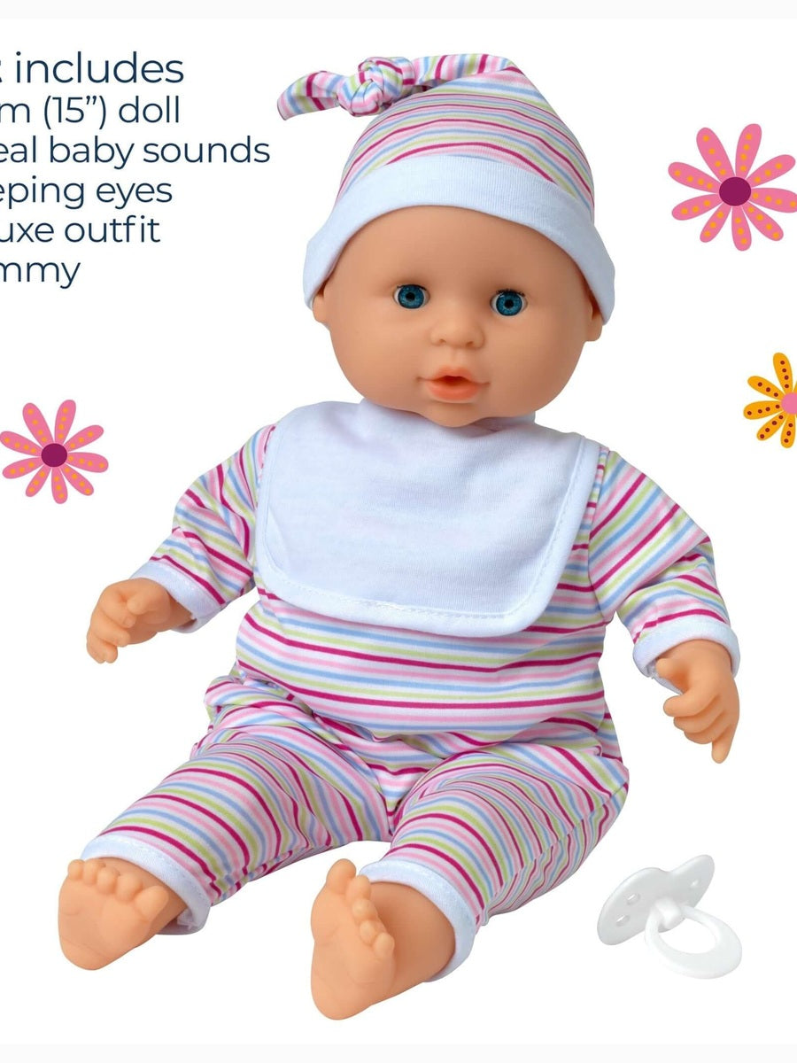 Dollsworld Baby Babble 38cm Soft Bodied Doll with 16 Baby Sounds & Sleeping Eyes - Ideal for Toddlers 18+ Months John Adams Mama's Joy