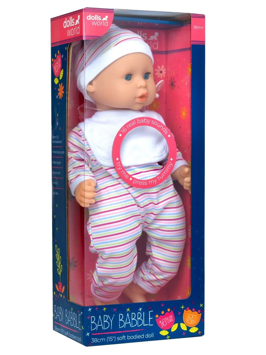 Dollsworld Baby Babble 38cm Soft Bodied Doll with 16 Baby Sounds & Sleeping Eyes - Ideal for Toddlers 18+ Months John Adams Mama's Joy