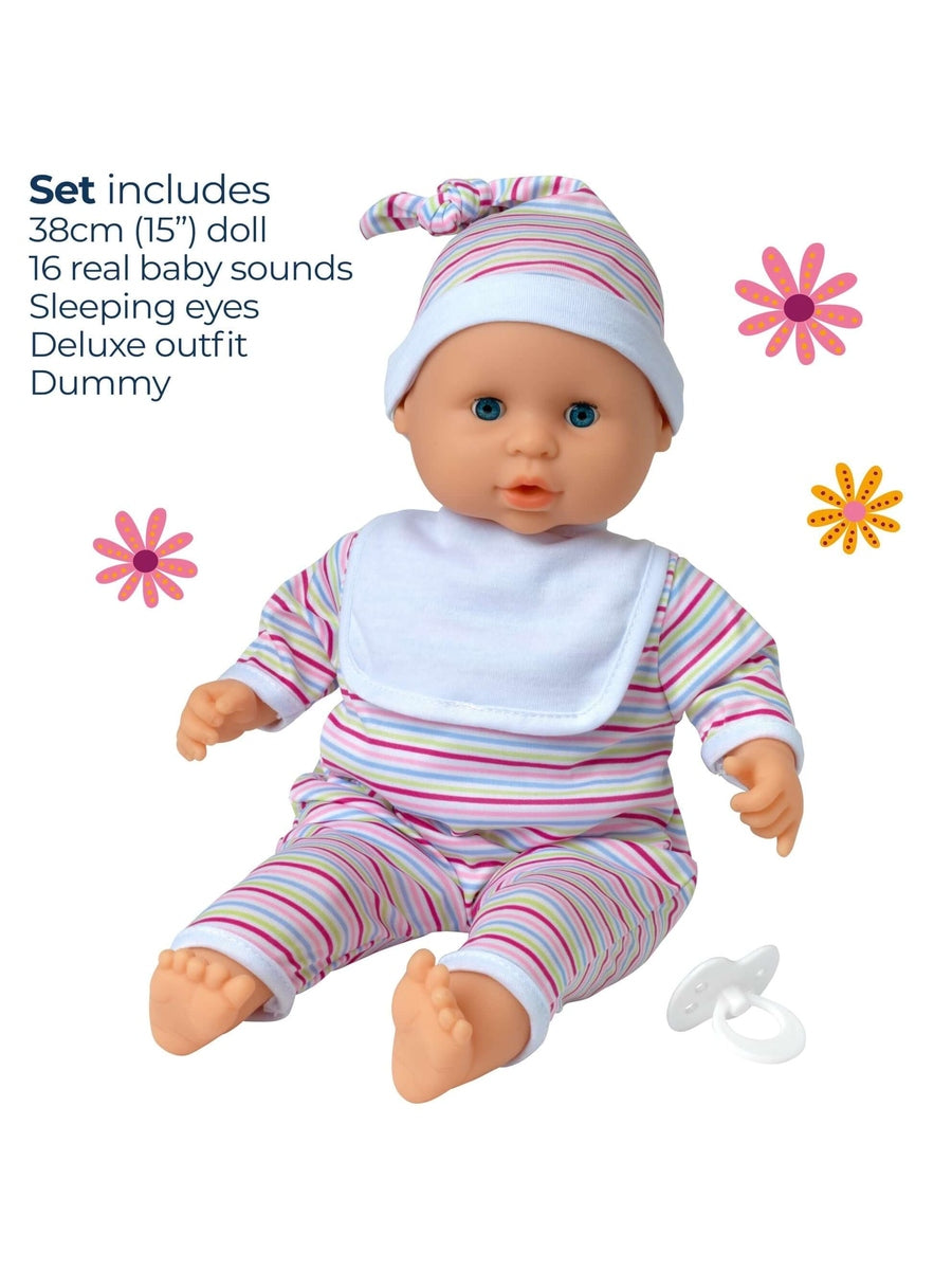 Dollsworld Baby Babble 38cm Soft Bodied Doll with 16 Baby Sounds & Sleeping Eyes - Ideal for Toddlers 18+ Months John Adams Mama's Joy
