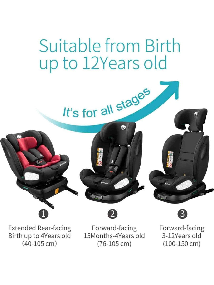 Globalkids 360 Degree Rotating ISOFIX Baby Car Seat with Top Tether Red Globalkids Mama's Joy