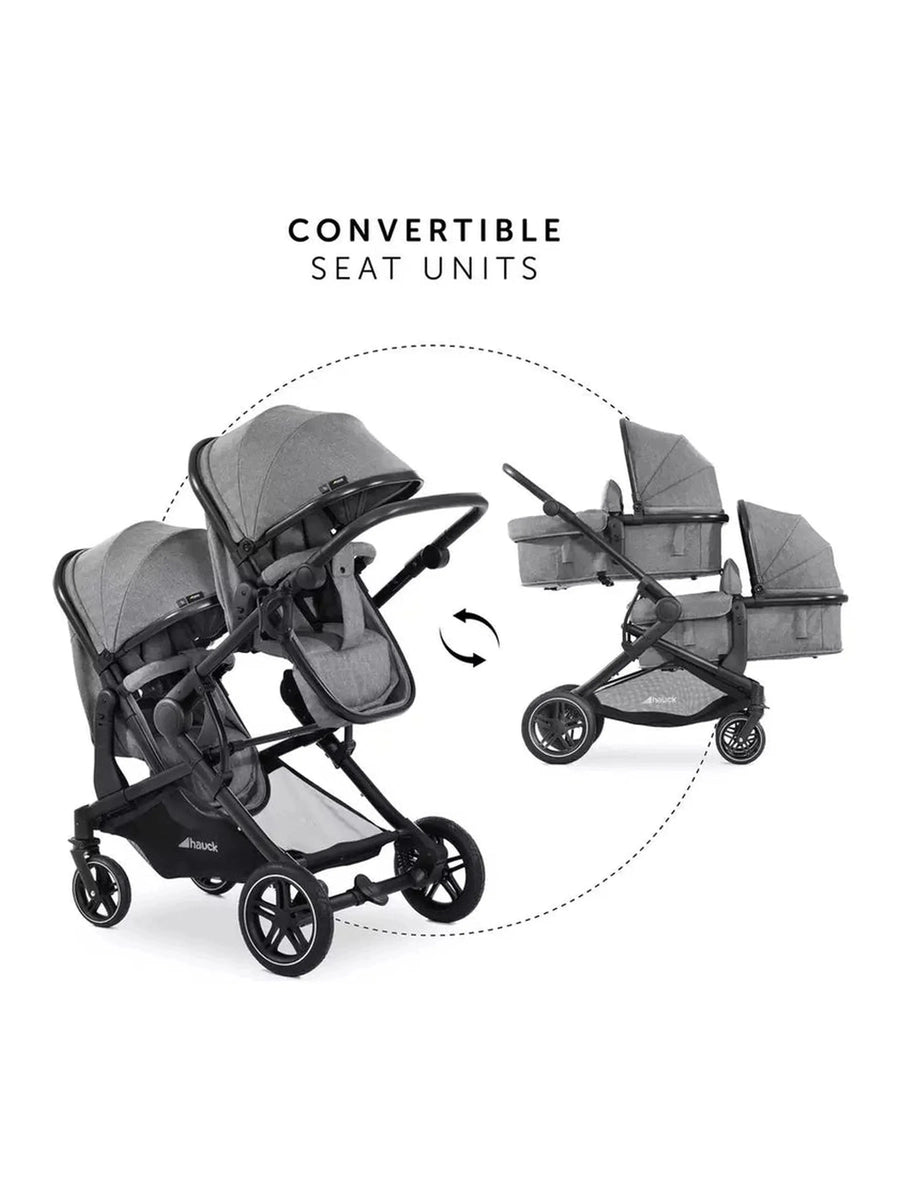Hauck Atlantic Twin Pushchair – Grey | Convertible Twin Pram & Pushchair with Universal Car Seat Compatibility Hauck Mama's Joy