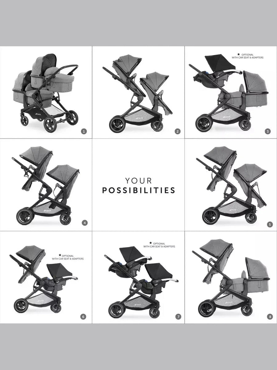 Hauck Atlantic Twin Pushchair – Grey | Convertible Twin Pram & Pushchair with Universal Car Seat Compatibility Hauck Mama's Joy