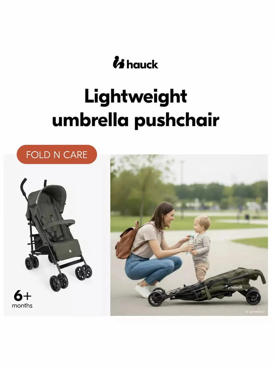 Hauck Fold N Care Pushchair – Olive Lightweight Travel Stroller