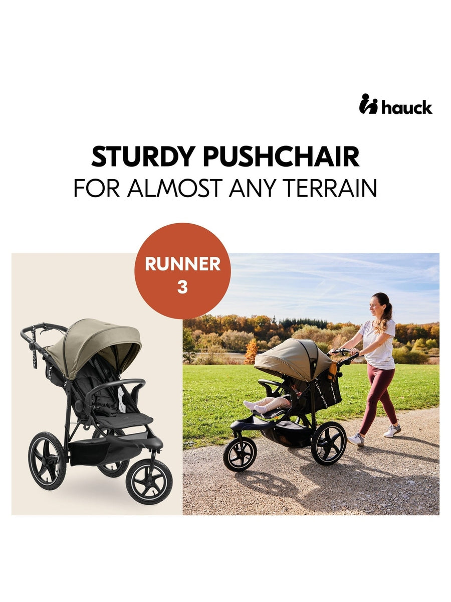Hauck Runner 3 All-Terrain Pushchair with Handbrake and Air Wheels - Olive Hauck Mama's Joy