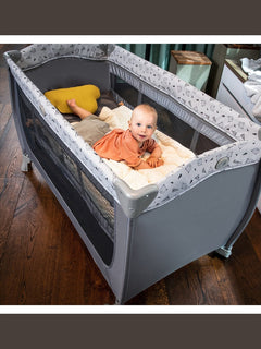 Hauck Sleep N Play Center - Travel Cot & Playpen - Grey Stars Hauck Mama's Joy