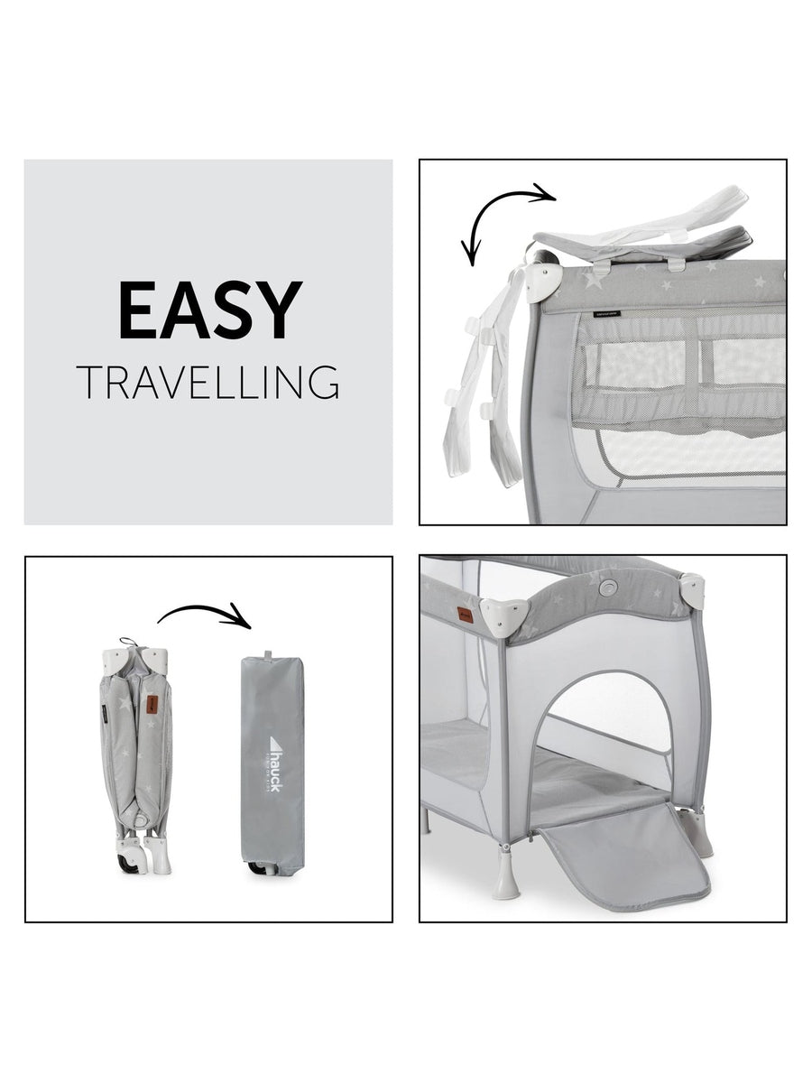 Hauck Sleep N Play Center - Travel Cot & Playpen - Grey Stars Hauck Mama's Joy