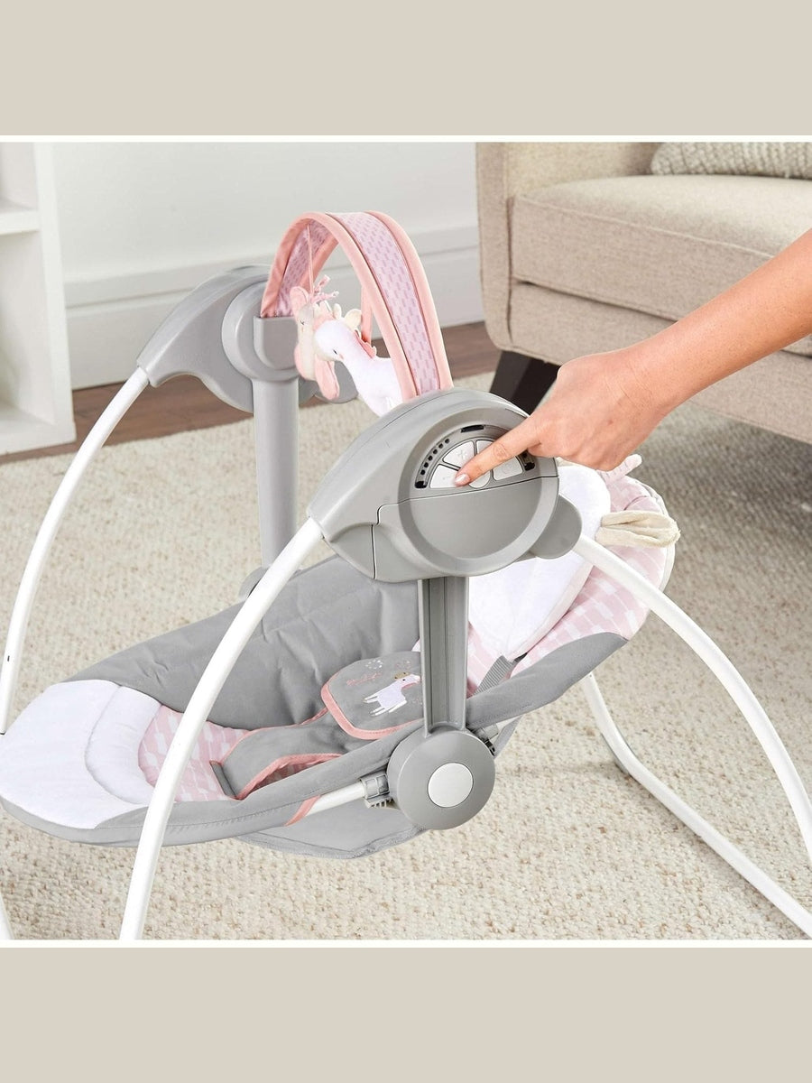 Ingenuity Comfort 2 Go Portable Swing – Unicorn Ingenuity Mama's Joy