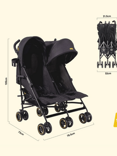 Jovikids Ezra Twin Umbrella Folding Stroller - Shadow Black Jovikids Mama's Joy