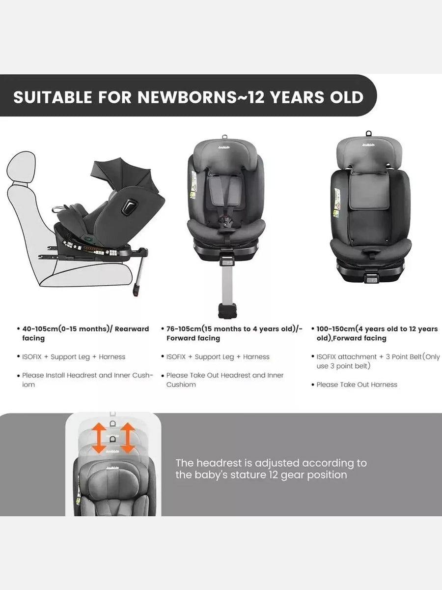 Jovikids i-Size 360° Rotating Car Seat with ISOFIX 40-150cm Baby Childs, Dark Grey Jovikids Mama's Joy