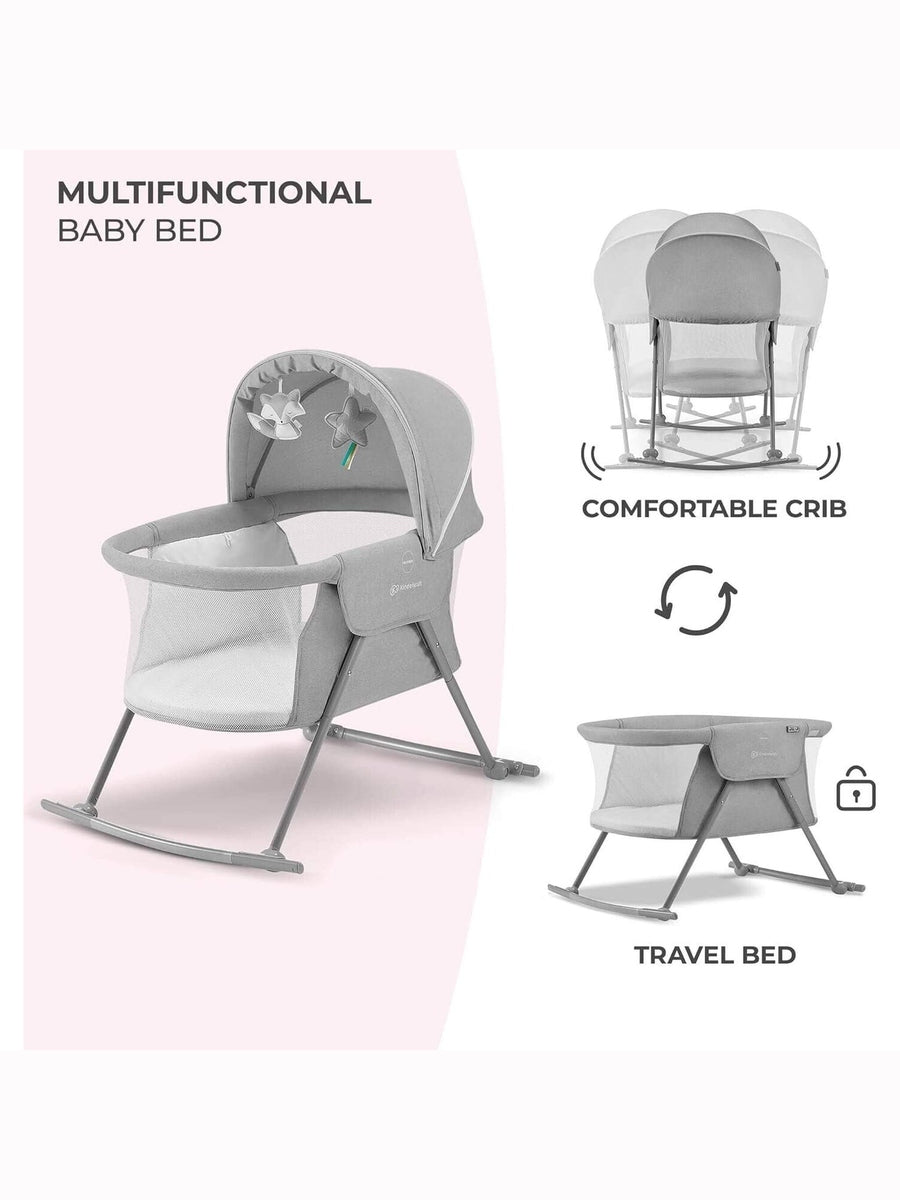 Kinderkraft Baby Crib 3 in 1 LOVI Cradle Travel Cot Rocker Portable - Grey Kinderkraft Mama's Joy