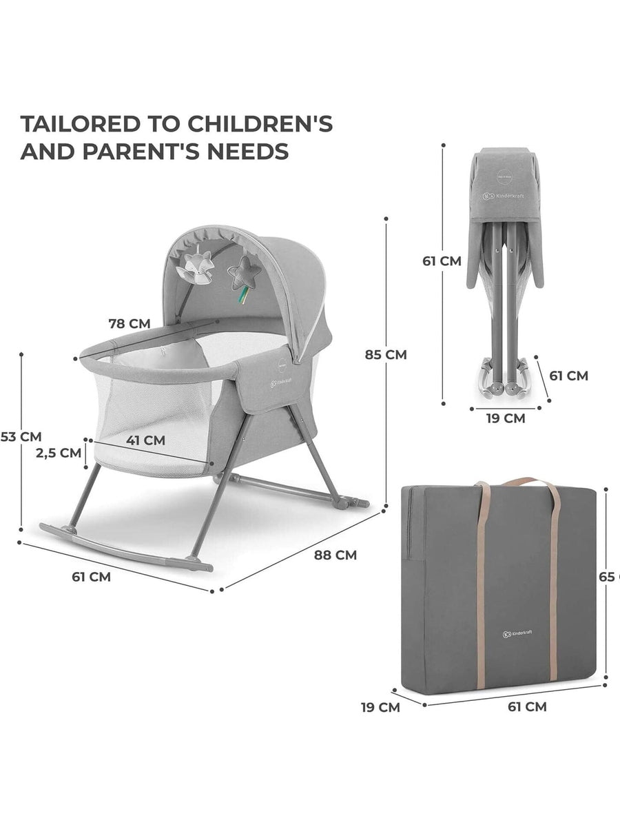 Kinderkraft Baby Crib 3 in 1 LOVI Cradle Travel Cot Rocker Portable - Grey Kinderkraft Mama's Joy