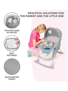 Kinderkraft Baby Crib 3 in 1 LOVI Cradle Travel Cot Rocker Portable - Grey Kinderkraft Mama's Joy