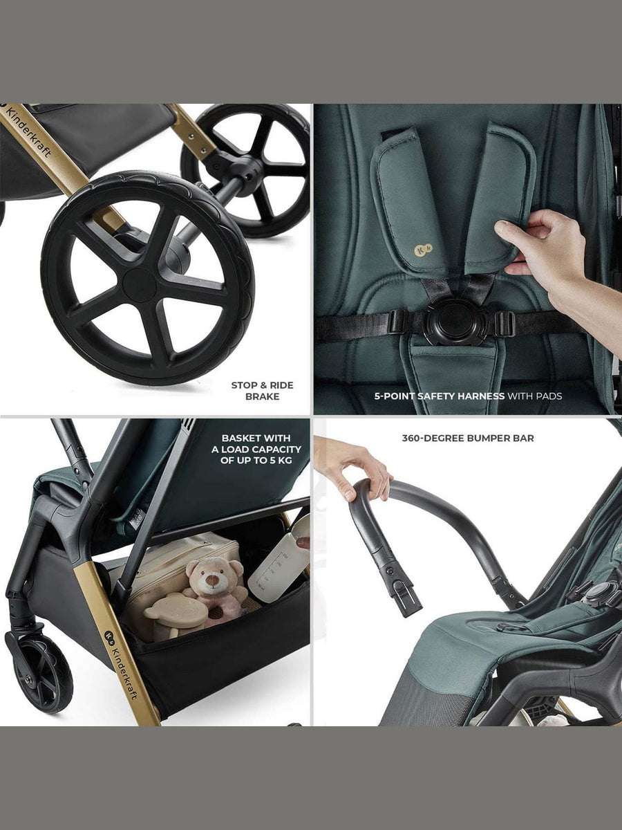 Kinderkraft Loom Stroller – Jade Green | Lightweight, Foldable Pushchair for Birth to 22kg Kinderkraft Mama's Joy