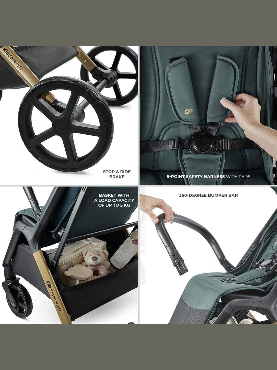 Kinderkraft Loom Stroller – Jade Green | Lightweight, Foldable Pushchair for Birth to 22kg Kinderkraft Mama's Joy