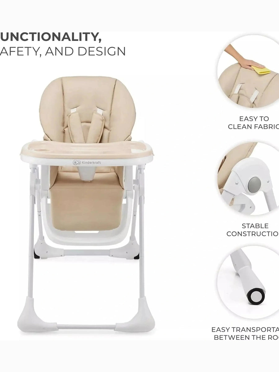 Kinderkraft Tummie, 2-in-1 Baby Hign Chair Bouncer Ergonomic Comfortable Beige Kinderkraft Mama's Joy