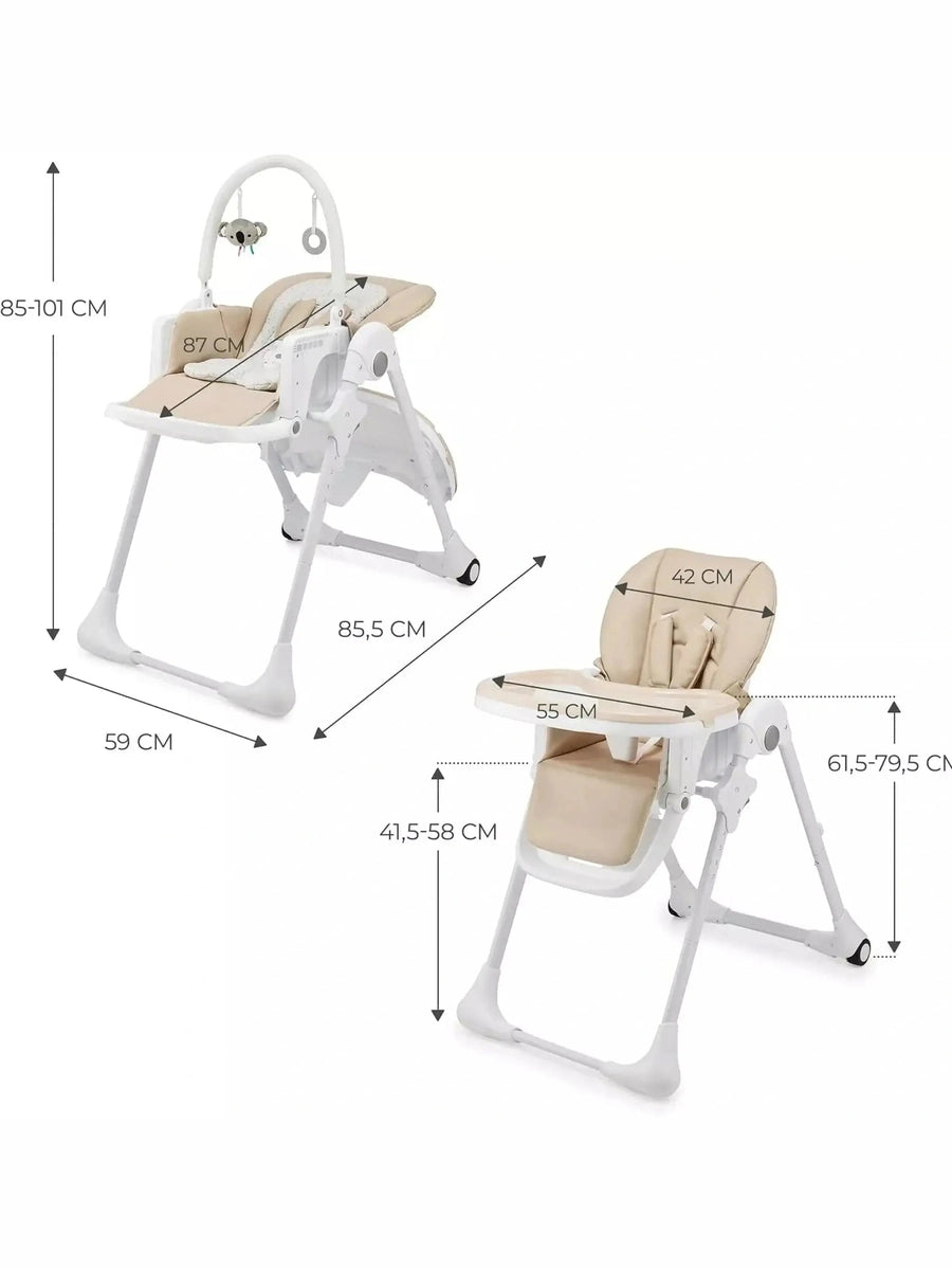 Kinderkraft Tummie, 2-in-1 Baby Hign Chair Bouncer Ergonomic Comfortable Beige Kinderkraft Mama's Joy