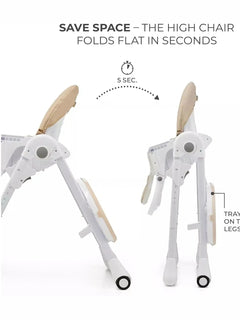 Kinderkraft Tummie, 2-in-1 Baby Hign Chair Bouncer Ergonomic Comfortable Beige Kinderkraft Mama's Joy