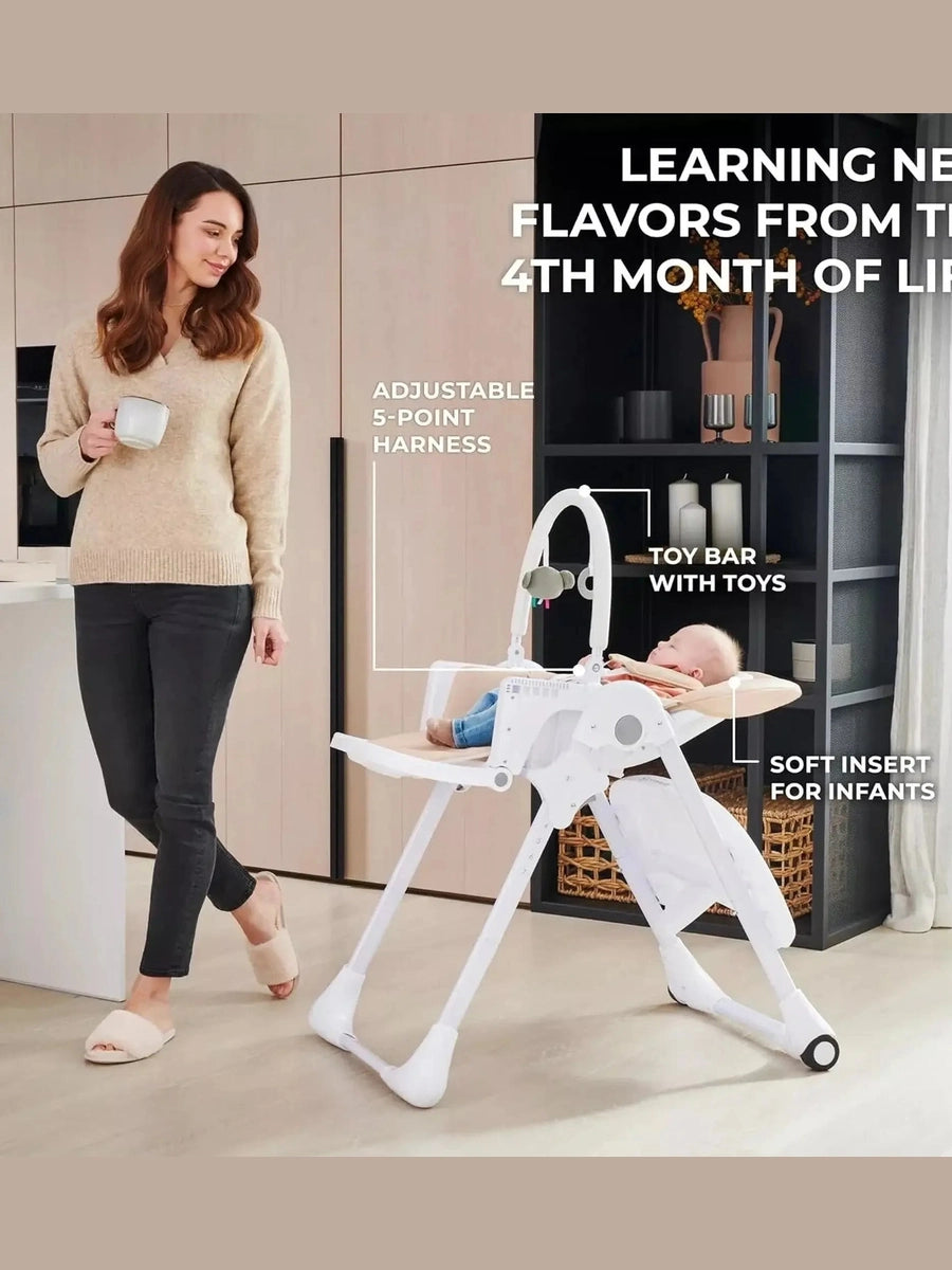 Kinderkraft Tummie, 2-in-1 Baby Hign Chair Bouncer Ergonomic Comfortable Beige Kinderkraft Mama's Joy
