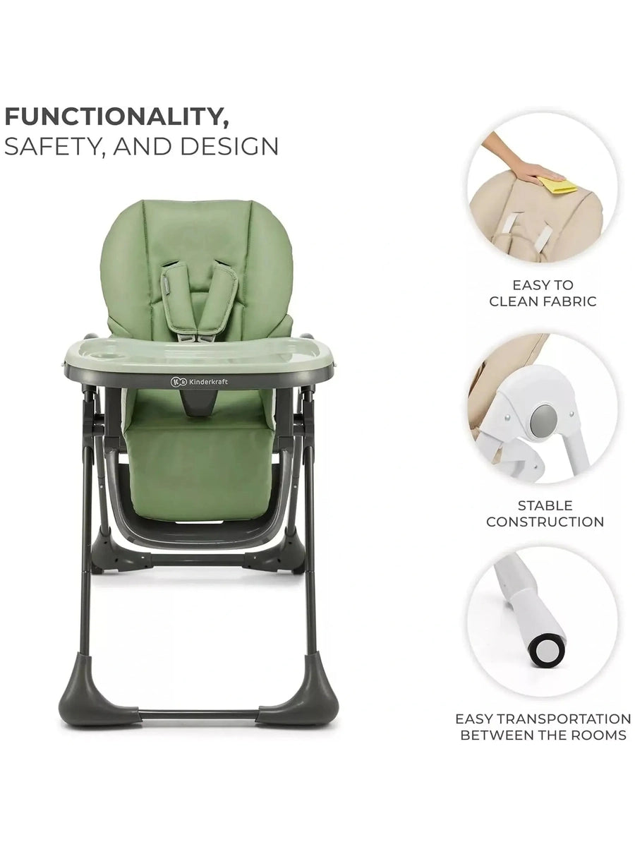 Kinderkraft Tummie, 2-in-1 Baby Hign Chair Bouncer Ergonomic Comfortable Green Kinderkraft Mama's Joy