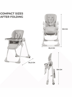 Kinderkraft Yummy High Baby Feeding Chair Foldable with Adjustable Height-Grey Kinderkraft Mama's Joy