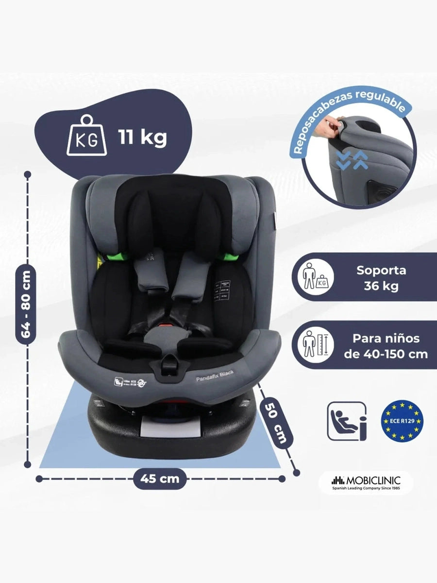 Mobiclinic Pandafix Car Seat – 360° Rotating, i-Size, Isofix, 0–12 Years 0–36 kg, 40–150 cm - Black Mobiclinic Mama's Joy