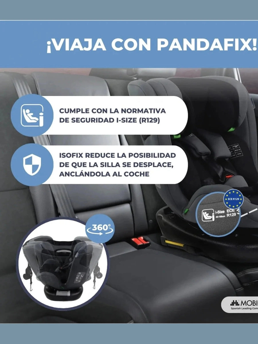Mobiclinic Pandafix Car Seat – 360° Rotating, i-Size, Isofix, 0–12 Years 0–36 kg, 40–150 cm - Black Mobiclinic Mama's Joy