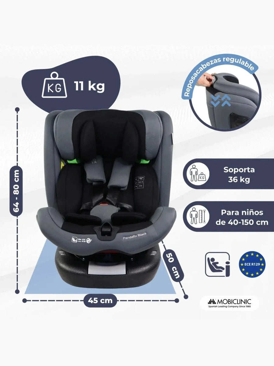 Mobiclinic Pandafix Car Seat – 360° Rotating, i-Size, Isofix, 0–12 Years 0–36 kg, 40–150 cm - Black Mobiclinic Mama's Joy