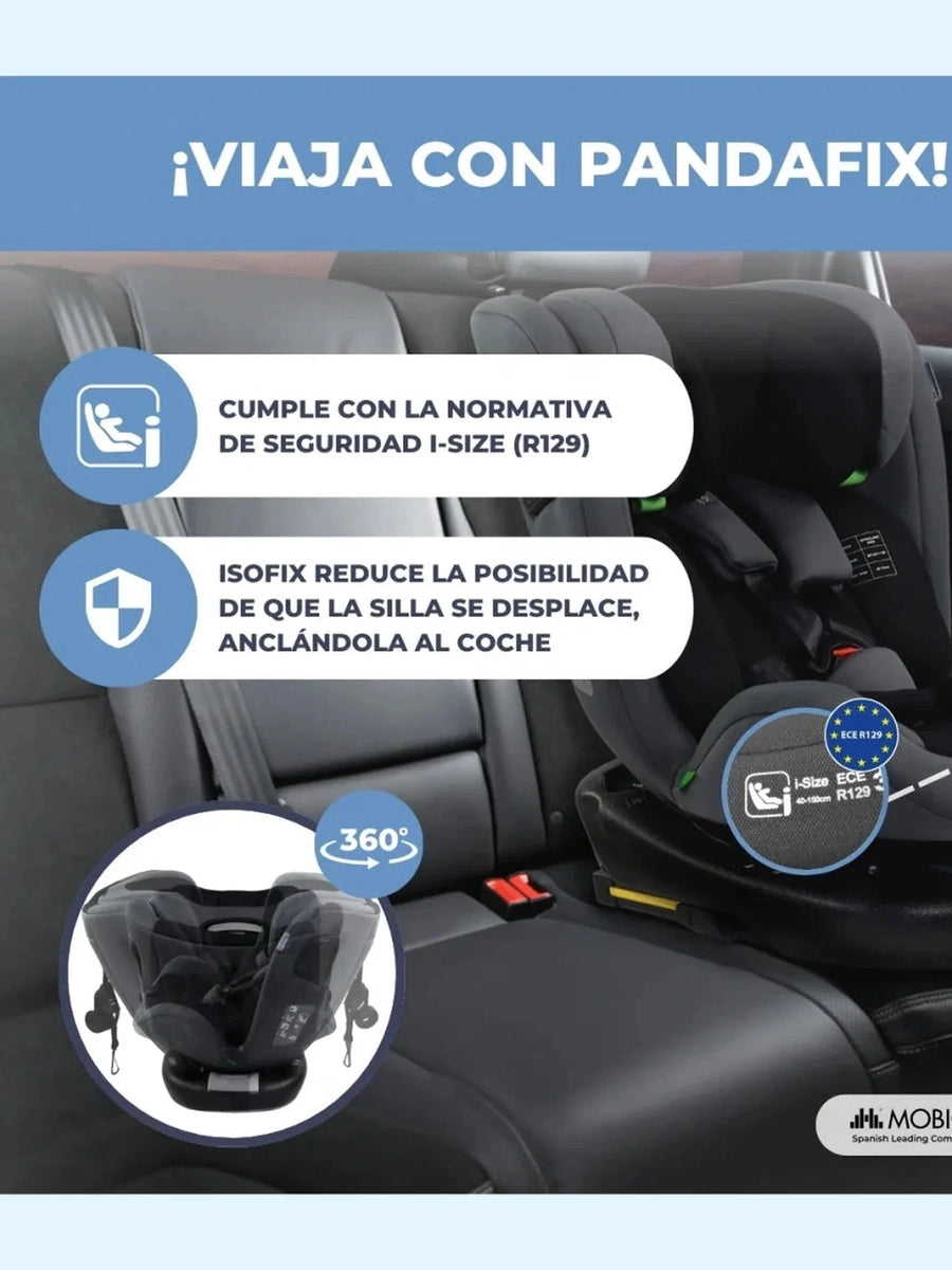 Mobiclinic Pandafix Car Seat – 360° Rotating, i-Size, Isofix, 0–12 Years 0–36 kg, 40–150 cm - Black Mobiclinic Mama's Joy