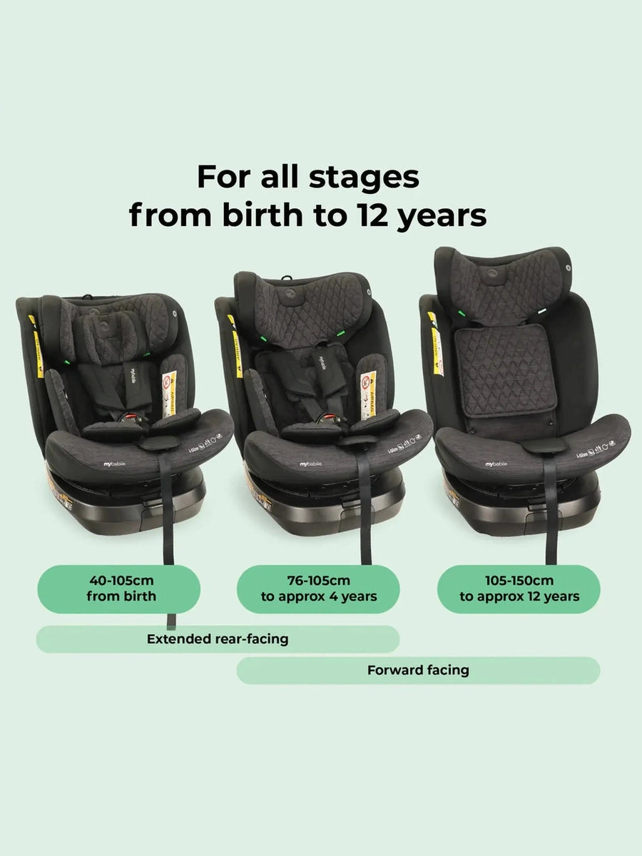 My Babiie MBCSSPINTT i-Size 40-150cm Spin Car Seat - Black Melange My Babiie Mama's Joy