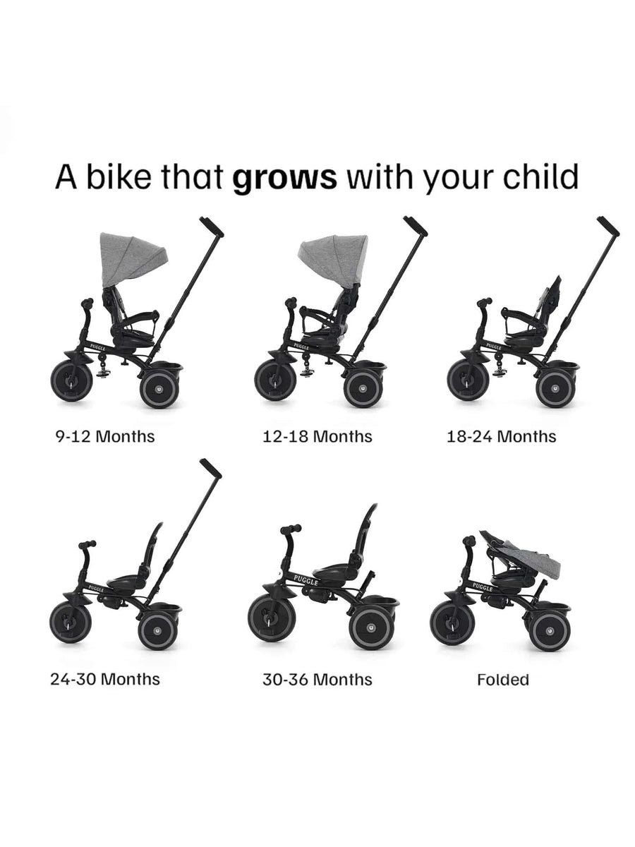 Puggle Easy Twist 6-in-1 Folding Trike with Parent Handle – Melange Grey Puggle Mama's Joy