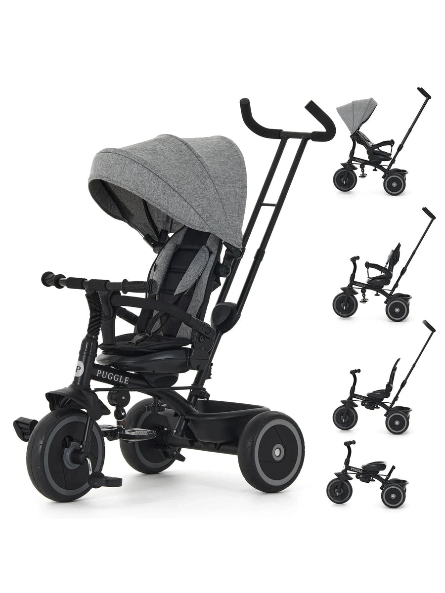 Puggle Easy Twist 6-in-1 Folding Trike with Parent Handle – Melange Grey Puggle Mama's Joy