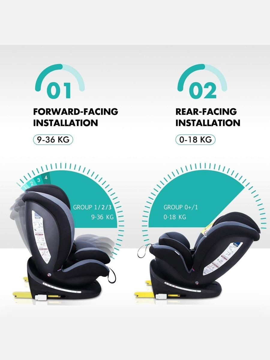 Reecle 360 Swivel ISOFIX Car Seat for Group 0+1/2/3 Grey Reecle Mama's Joy