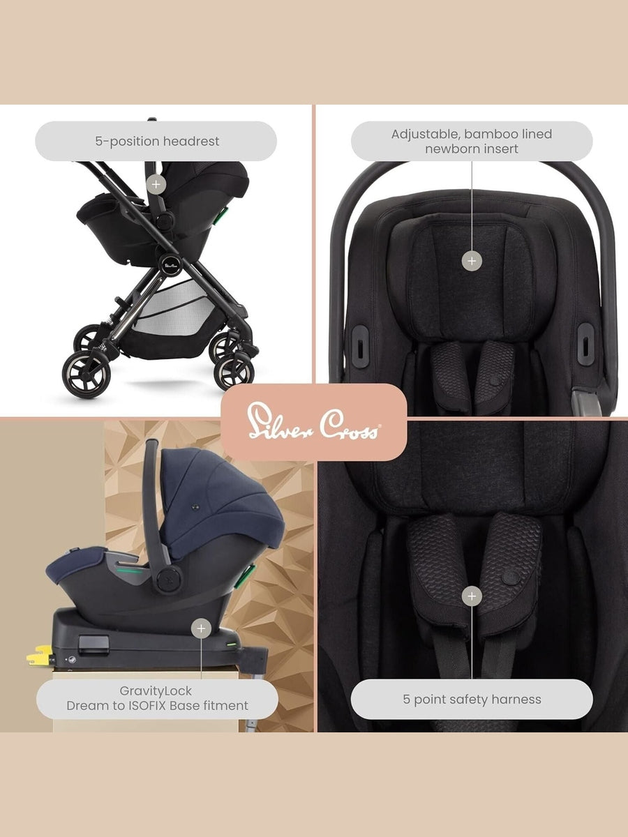 Silver Cross Dream i-Size Baby Carrier Baby Car Seat Travel Isofix Base - Space Silver Cross Mama's Joy