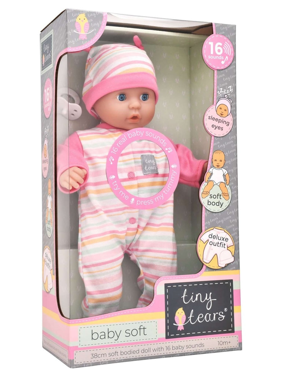 Tiny Tears Baby – 38cm Soft Bodied Doll with 16 Baby Sounds John Adams Mama's Joy