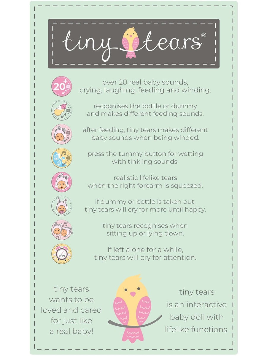 Tiny Tears Baby Deluxe – Interactive Doll with 20 Baby Sounds John Adams Mama's Joy