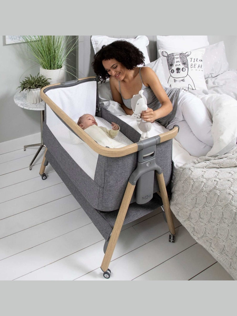 Tutti Bambini CoZee Air Bedside Crib – Oak & Charcoal | From Birth to 6 Months Tutti Bambini Mama's Joy