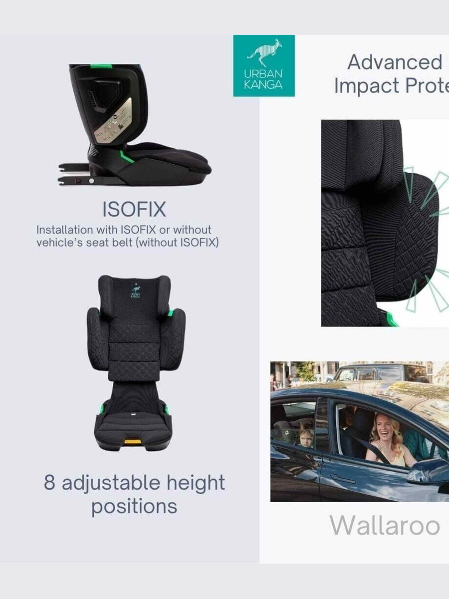 Urban Kanga Wallaroo 2 Car Seat Booster Portable & Foldable ISOFIX i-Size, Black Urban Kanga Mama's Joy